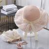 Children's summer sun straw hat sunshade little girl princess lace hat big brim with rope parent-child hat bag