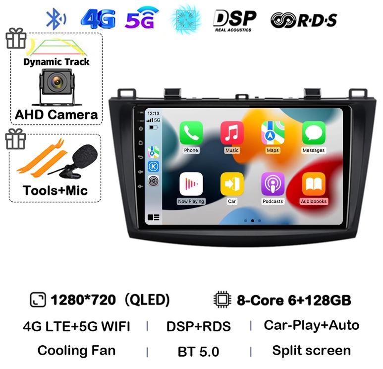 Android 14 Carplay Auto Для Mazda 3 2009 2010 2011 2012 2013 Автомагнитола Мультимедийный плеер Стерео Видео Аудио GPS Головное устройство WIFI