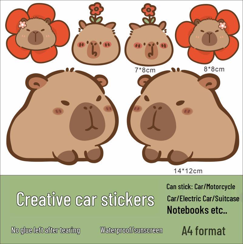 Capybara Electric Bike Waterproof Sticker: Little Cow Helmet & Center Box Deco