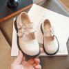 2024 Children's Round Toe Shallow Loafers All-match Bow Double Hook & Loop Kids Fashion Sweet Princess Leather Shoes for Girls