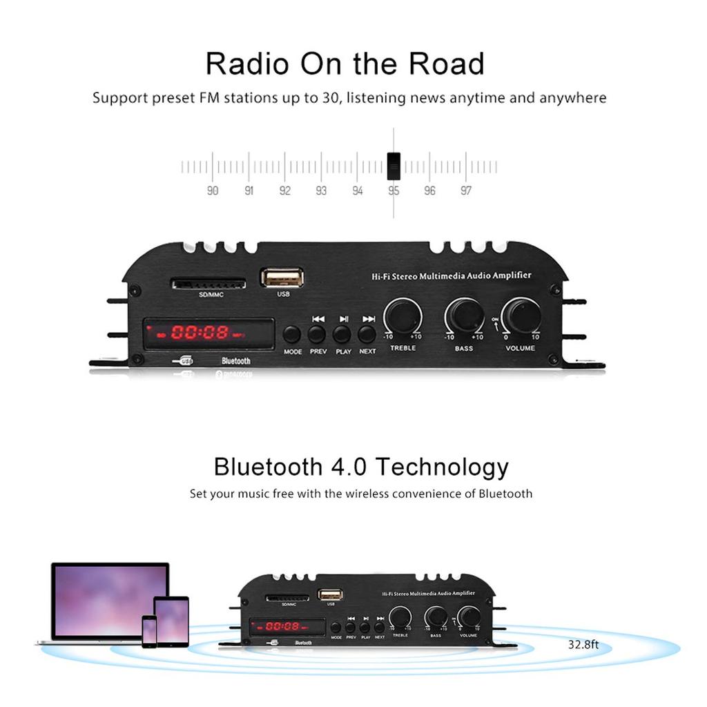 Автомобильный усилитель Bluetooth, цифровой проигрыватель HIFI, стереозвук, мощность 2 канала, 45 Вт, поддержка домашнего мультимедиа, SD, USB, FM, MP3, DVD, CD, LP-269S