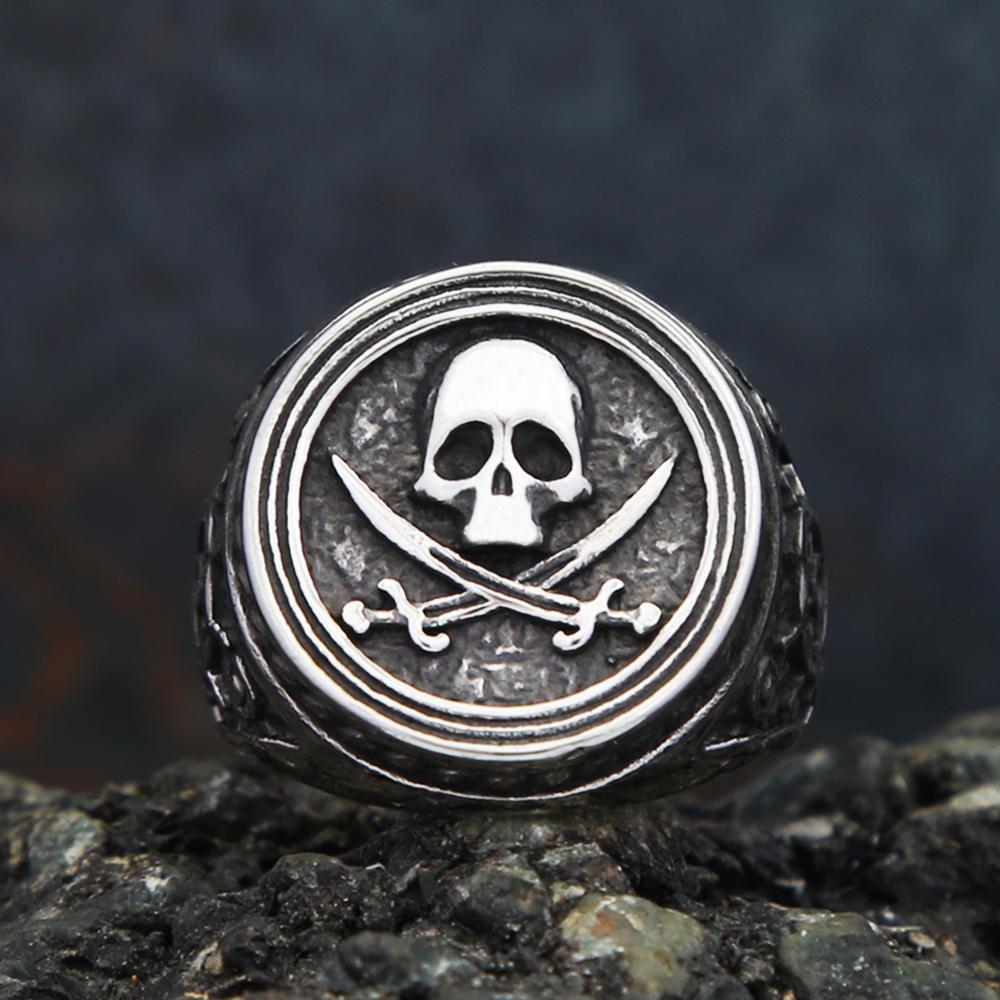 Модное панк-кольцо с двойным ножом и черепом из нержавеющей стали, винтажное пиратское кольцо для мужчин, уникальные байкерские ювелирные изделия, подарки, дропшиппинг