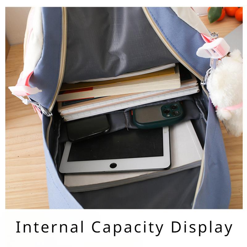 Middle School Boys and Girls School Bags Fashion Canvas Color Blocked Primary Student Backpack 5 Pcs Set Satchel with Tutoring Bag