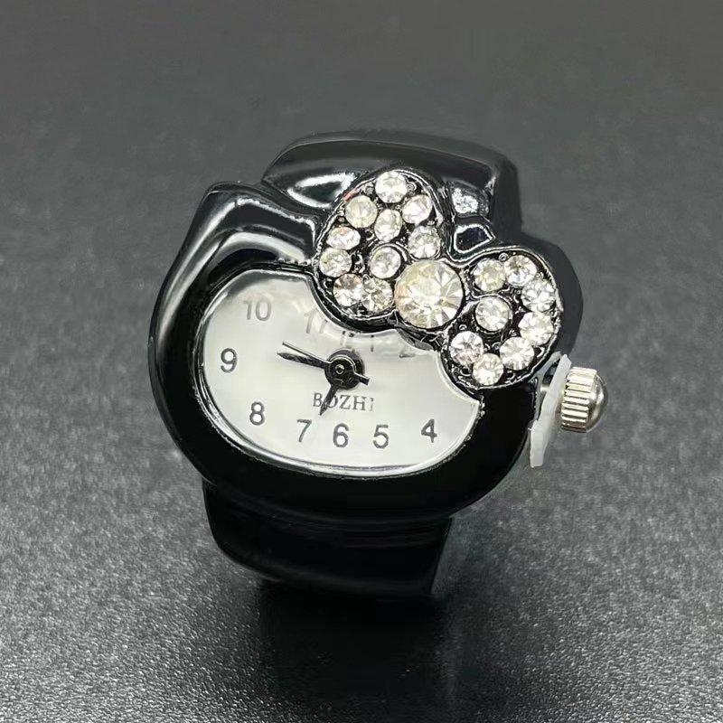 Clock Ring Bow Water Diamond Cute Simple Fashionable Unique Ring Versatile Colorful Ring Watch Exquisite Gift