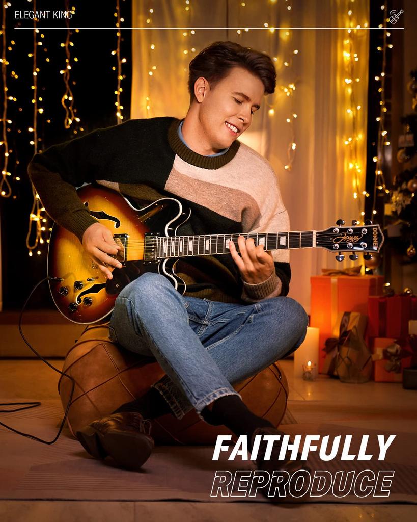 Donner Electric Double Tiger Color DJP-1000B Semi-Acoustic Guitar, Semi-Hollowbody, Cutaway,