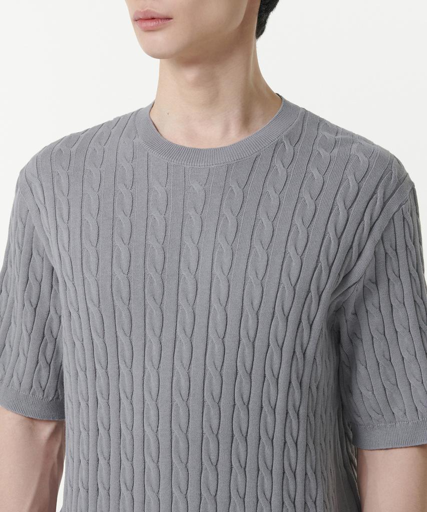 MUSINSA STANDARD Cable Crew Neck Short Sleeve Knit [Gray]