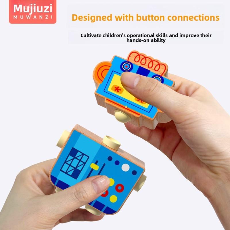 6 Piece Wooden Cartoon Robot Assembly Building Block Children Puzzle Toy Set For Kids Educational And Motor Skills Enhancement