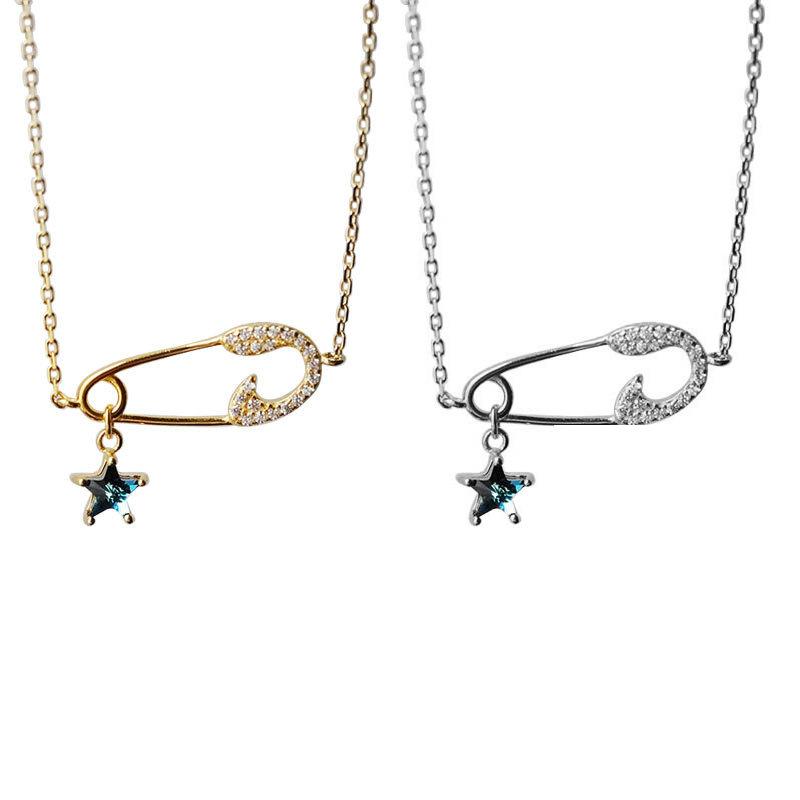 Fully Inlaid with Diamonds and Stars Paperclip Necklace for Women Japanese and Korean Personalized Clavicle Chain Necklace Accessories Trend