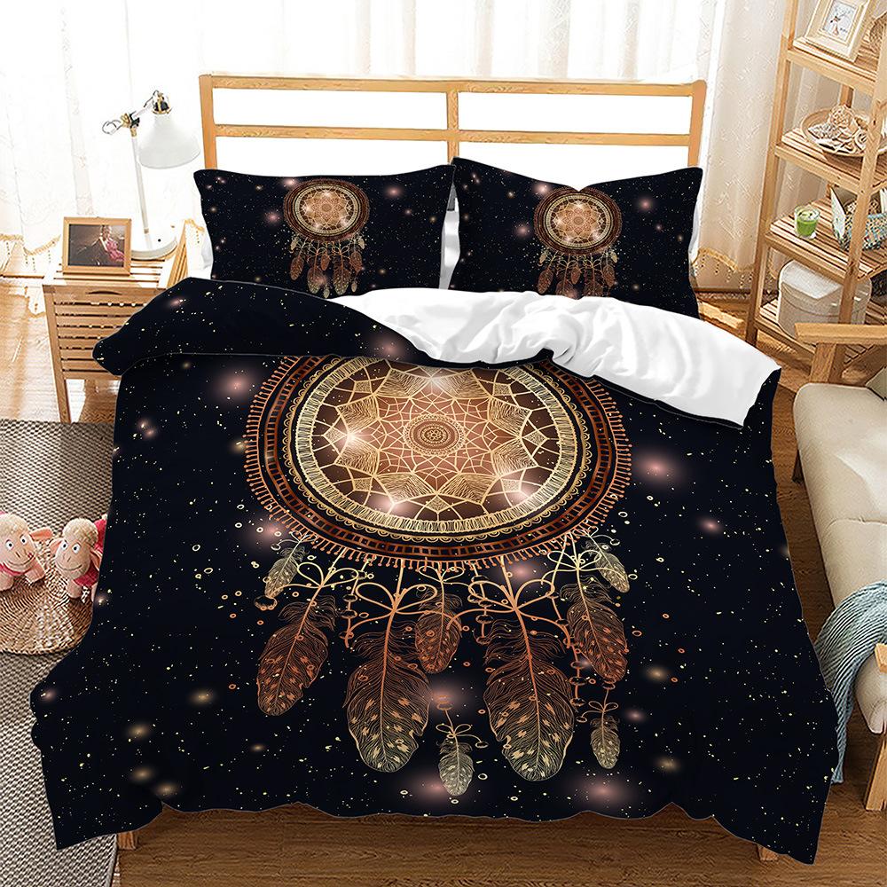 Black Background Dream Catcher Pattern Bedding Set Starry Sky Dream Catcher Quilt Cover Pillow Case 2 or 3 Pieces Soft and Comfortable Home Decoration