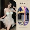 Sexy underwear, sexy slim mesh perspective plus chest pad, steel ring gathering suspenders, nightdress women's suit