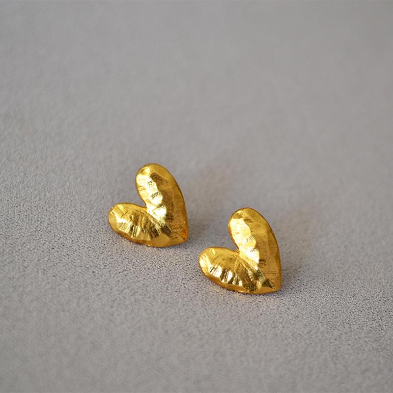 Звезды Имеют Такую Же Текстуру Поверхность Песчаника Латунь Позолоченная Ретро Простые Любовь 925 Серебряная Игла Пусеты