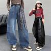 Осень 2025 Джинсы-палаццо для девочек - Повседневные длинные брюки для детей