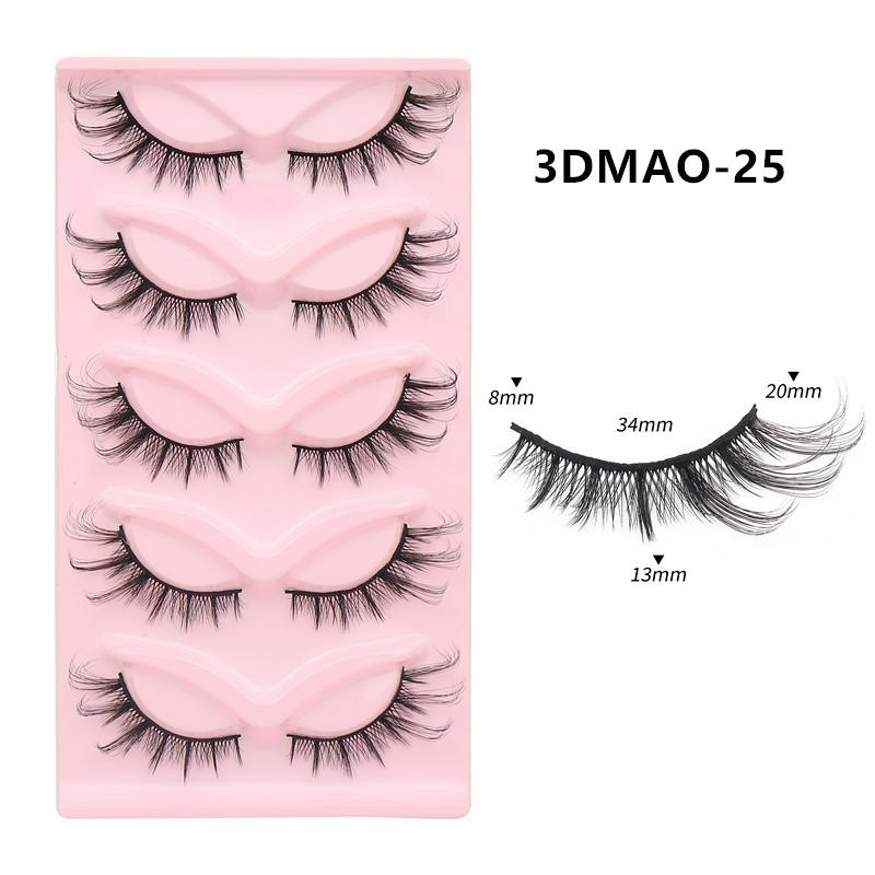 XF 5 Pairs Fox Eye Lashes 3D Silk Fluffy Faux Mink False Cat Eyelashes Custom Packaging Box with Private logo