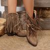Fashion Suede Tassel Western Cowboy Boots Women 2025 Autumn Pointed Toe Vintage Rivet Ankle Boots Woman Chunky High Heels Short Boties