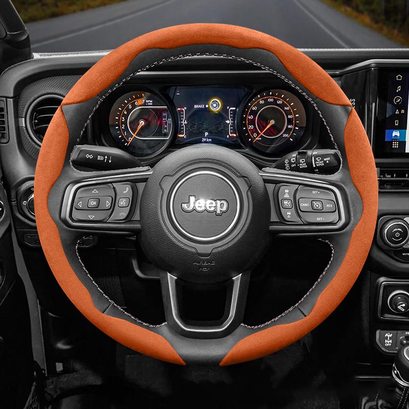JOT2 For Jeep Suede Snap-on Steering Wheel Cover Fit Renegade Compass Wrangler Jk Jl Grand Cherokee Wk2 Accessories Wj Portachiavi