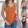 Spring Summer Solid-color V-neck Cut-out Sleeveless Knitted Sweater Vacation Vest Women's Wear