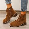 Retro Short Boots Autumn Winter New Round Head Solid Color Simple Side Zipper Versatile Anti Slip Women's Shoes Large Size