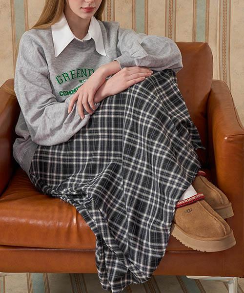 Collet Classic Brushed Thick Check Elastic Long Skirt [Black] Autumn/Winter Ver.