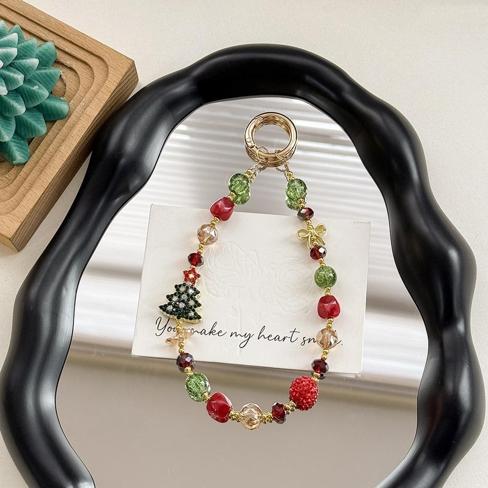 Christmas Tree Crystal Pendant Santa Claus Camera Chain Cartoon Keychain