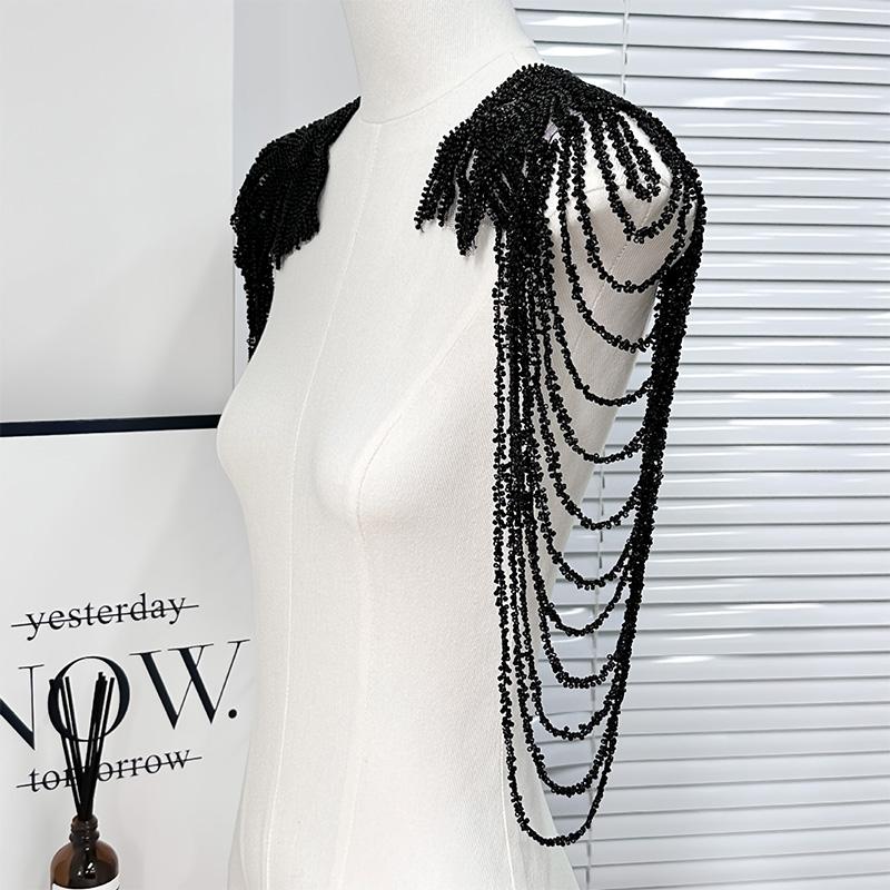 1PC Tassel Chain Gold Cloth Patches Clothing Accessories Shoulder Ornament Sewing Appliques Wedding Dress Sequin Performance