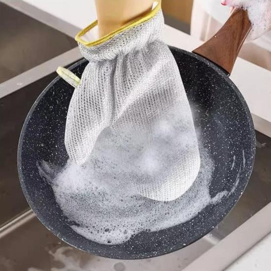 2/5Pcs Dishwashing Gloves Grid Weaving Technology Reusable Kitchen Cleaning Gloves Utensils Counters Tableware