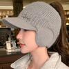 Осенне-зимняя вязаная шерстяная шапка - Утепленная теплая кепка с козырьком, Защита ушей для велоспорта на открытом воздухе, Женская бейсболка с открытым верхом