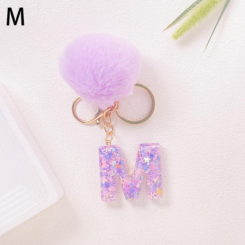Adorable Glitter Initial Keychain Sparkling Resin Alphabet Pendant With Fluffy Letter Charm For Girls Bags Backpacks Accessories