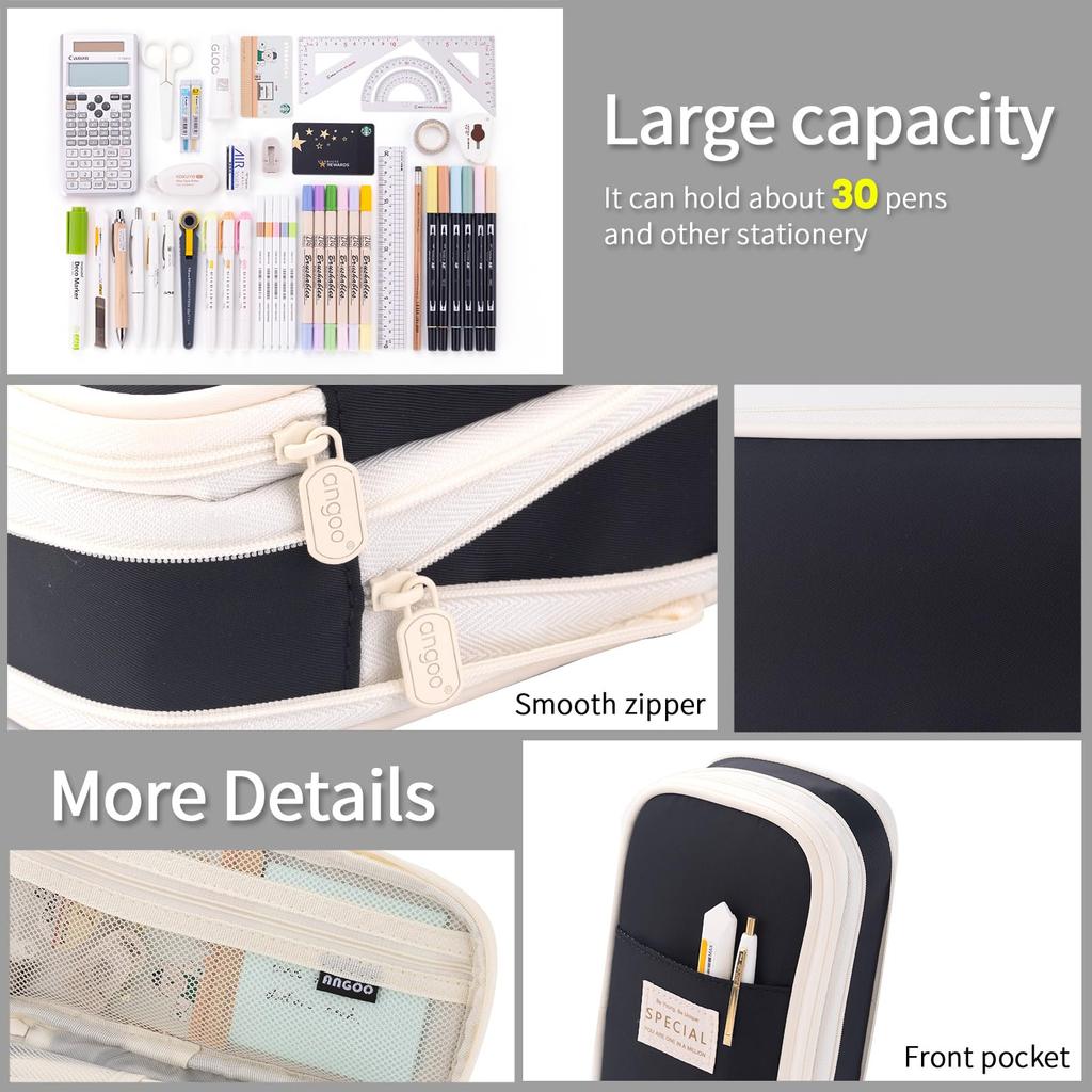 ANGOOBABY Пенал большой вместимости для и мелких предметов Подходит для мальчиков среднего и старшего школьного возраста, для офиса и работы Черный чехол,