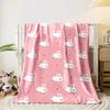 White bunnies and small hearts on pink background, repeating in rows. for all seasons blanket lunch break throw gift