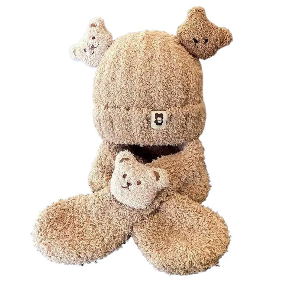 Fluffy Bear Kids Hat Scarf Set Windproof Warmer Warm Bonnet Cute Pullover Cap Autumn Winter