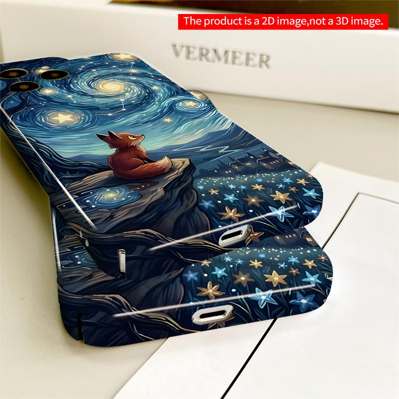 2DFlat Starry Fox Night View Phone Case All inclusive film hard iPhone case, compatible with iPhone 18 Pro Max 17 16 15 14 13 12 11