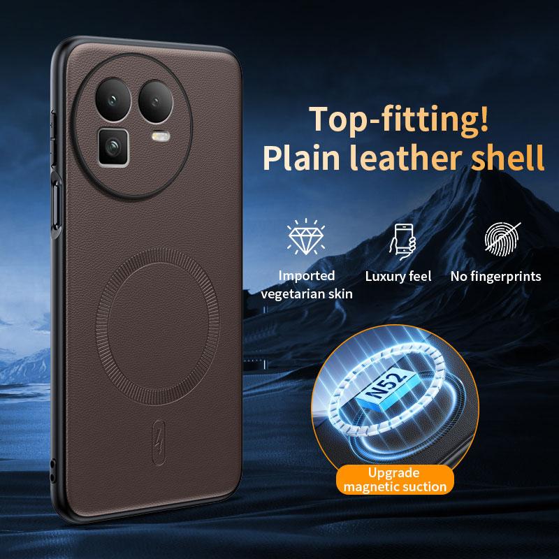 Для Realme GT8 Защита камеры Чехол с кожаной текстурой Для Realme GT8 Магнитная беспроводная зарядка Тонкая задняя крышка Бампер