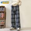 Women Men's Y2k Casual Plaid Pants Sweatpants Wide Leg Baggy Track Pants Vintage Korean Style Clothes Trousers Streetwear Men