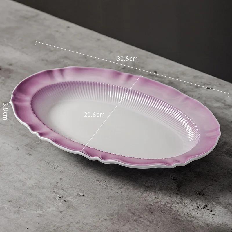 Легкая роскошная фиолетовая керамическая тарелка для изысканных блюд в ресторане высокого класса, рыбная тарелка, десертные тарелки для послеобеденного чая во французском стиле