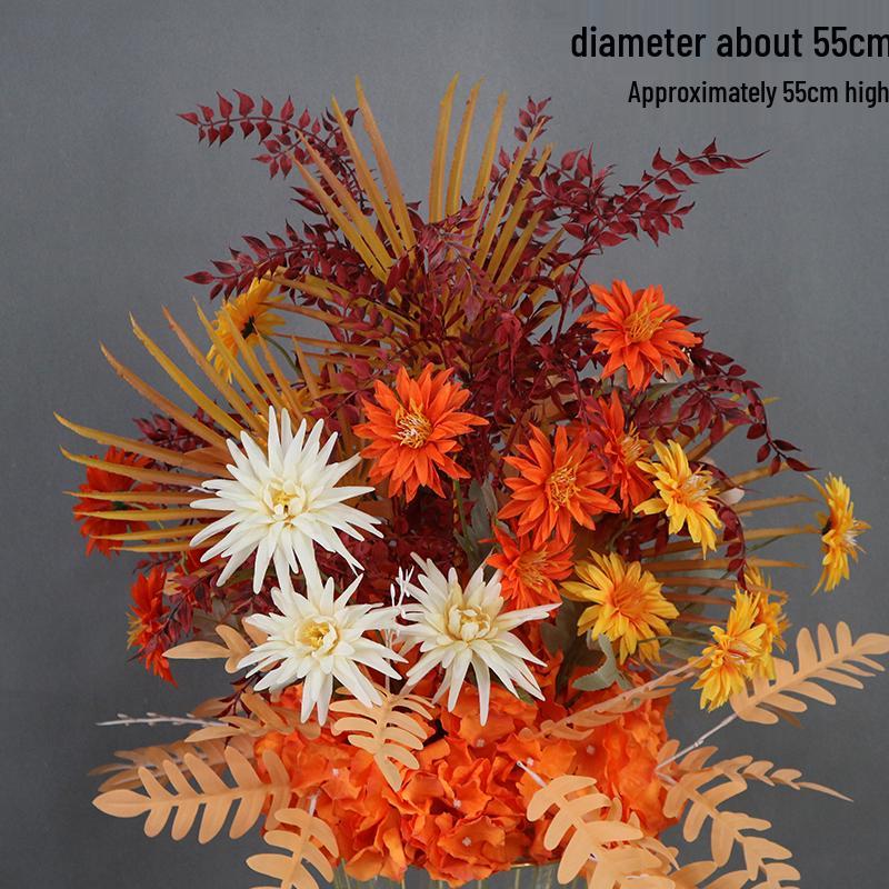 Autumnal Orange Silk Flower Pots for Wedding Aisle Décor