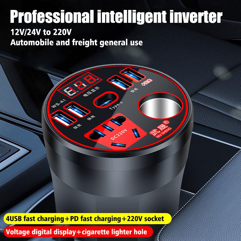 Car Power Inverter 200W Led Display 3 USB Ports + Cigarette Lighter QC3.0 Inverter Car Charger For Phone Electronic Device R4X9