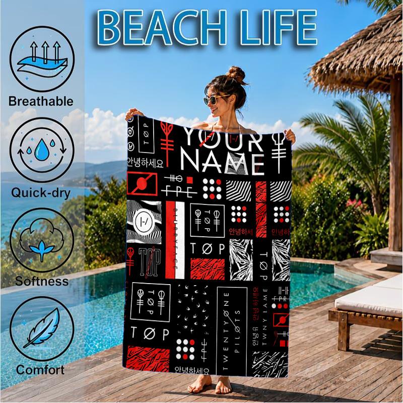 Custom Name Beach Towel Twenty One Pilots Music Evolution Soft and Quick-drying Beach Towel, Suitable for Travel, Swimming Pool, Gym, Yoga, Gifts