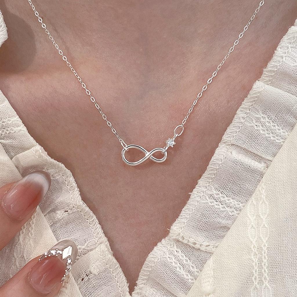Sterling silver infinite symbol zircon necklace ins simple temperament niche design high sense infinite collarbone chain