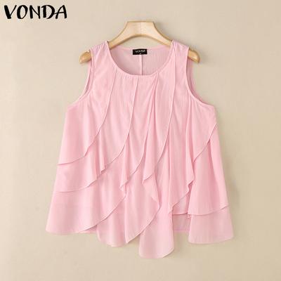 Летние женские топы без рукавов с круглым вырезом, многослойные, плиссированные, повседневные майки