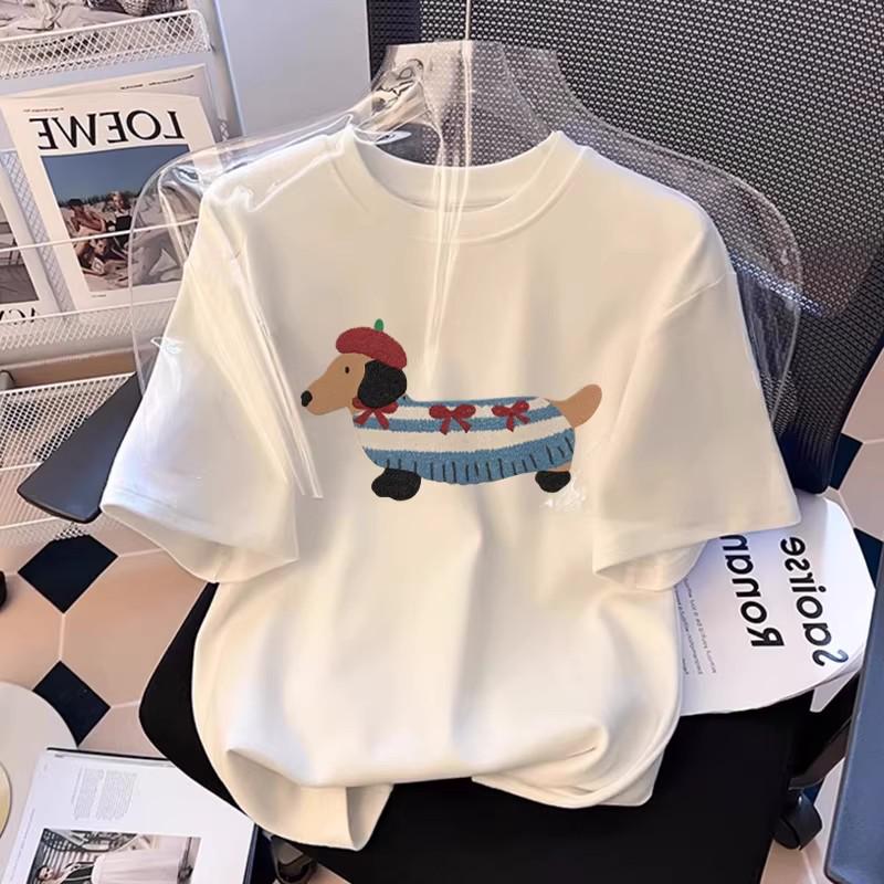 Женская летняя футболка 2026 года с мультяшным принтом, короткий рукав, свободный крой, повседневная, корейский стиль, круглый вырез