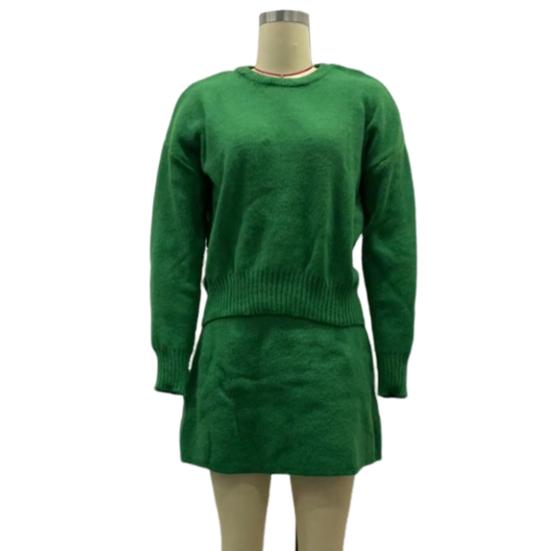 Комплект из 2 предметов: свитер, юбка, свитер, О-образный вырез, длинный рукав, трикотажные топы, мини-юбка А-силуэта средней посадки, однотонный повседневный наряд