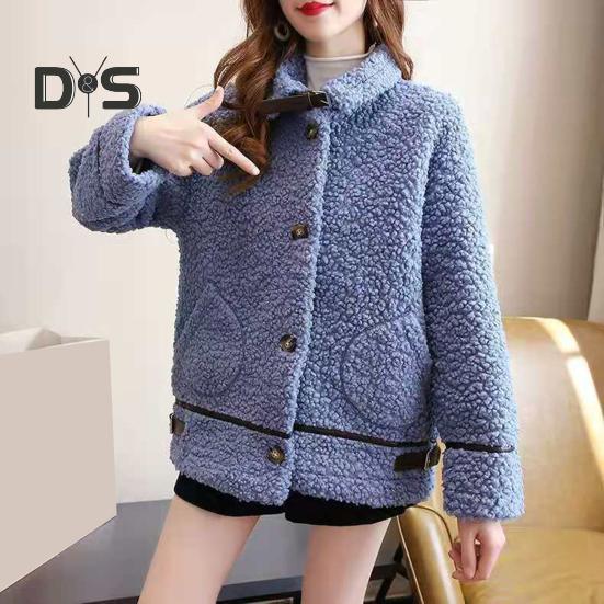 Зимнее женское пальто однобортное с отложным воротником, длинными рукавами, свободными толстыми плюшевыми карманами, поясом, декором, ветрозащитная теплая куртка