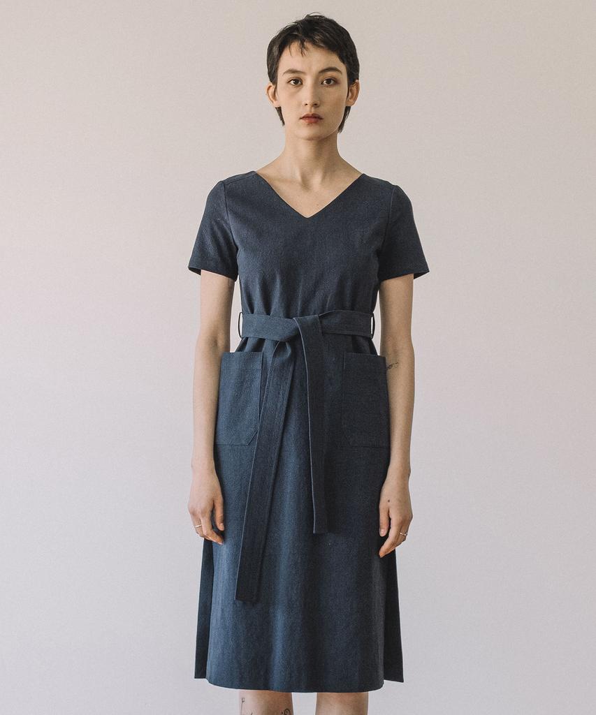 Gmges V-Neck Long Dress (Navy)