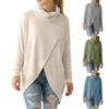 Women's Casual High-Neck Long-Sleeve Loose Pullover Top With Front Slit Hem, Turtleneck Top For Fall And Winter