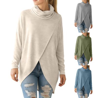 Женский повседневный пуловер с высоким воротником, длинными рукавами, свободного кроя, с разрезом спереди по низу, водолазка для осени и зимы