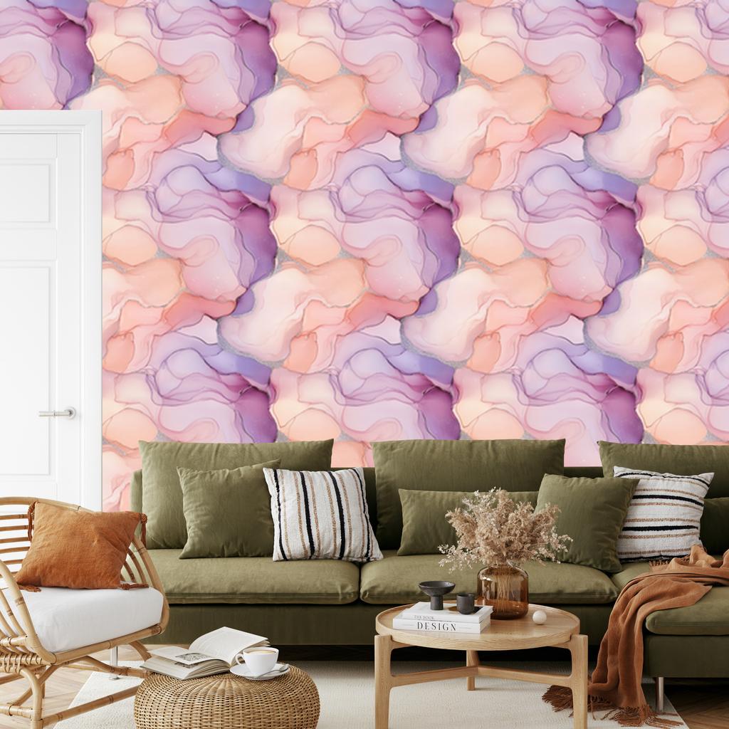 Ink Coral, Powder Pink and Purple Wallpaper for Living Room and Bedroom 50x1000
