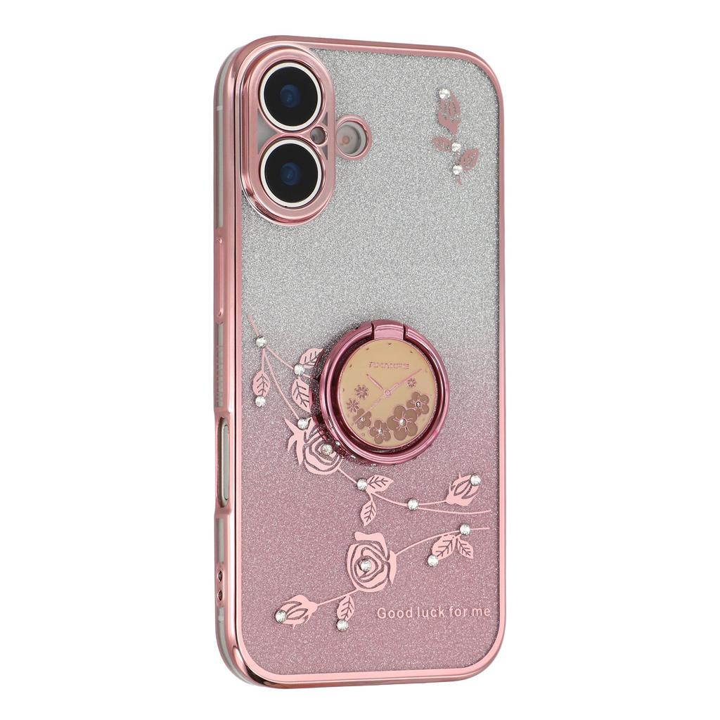 KADEM For iPhone 17 Case Ring Kickstand TPU Flowers Phone Cover Gradient Glitter