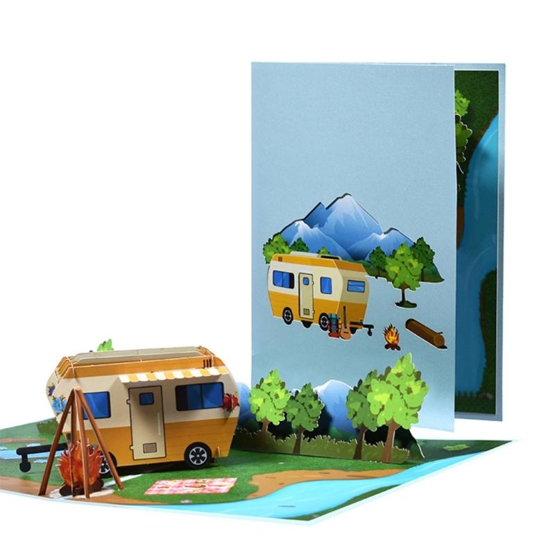 3D pop-up открытка-дом на колесах для папы, мужа, с тематикой кемпинга, поздравительная открытка с конвертом, открытки на День отца, День рождения, набор открыток для путешествий