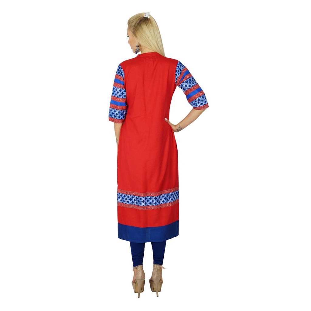 Bimba Women Ethnic Rayon Straight Custom Kurti Kurta Long Blouse Chic Top Tunic Indian