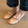 Sheepskin~ French retro leather shoes round head single shoes women's word with bow flower shallow mouth Mary Jane shoes
